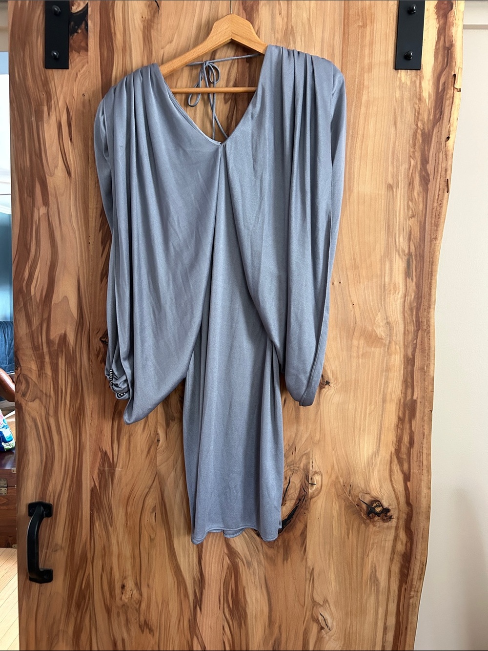 Source Unknown Silver-Gray Draped V-Neck Women's Dress - Vintage Evening